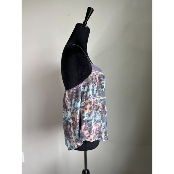 SILENCE AND NOISE Women's Silk Floral Print Zip Front Halter Neck Tank Size M - Picture 3 of 7